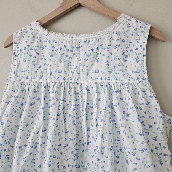 Eileen West Blue Floral Cottagecore Knee Length Sleeveless Sleep Dress - Picture 11 of 13